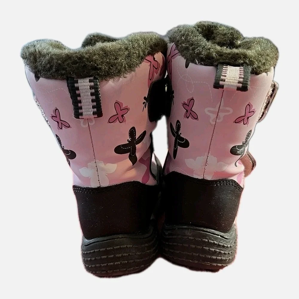 Bass Mittens Little Girl Snow Boots Size 7M Pink With Butterflies‎